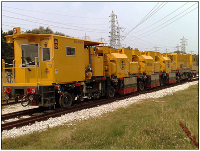 Cargo train on a standard rail track