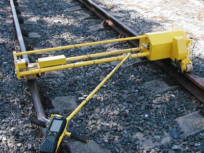 Rail measuring trolley in use