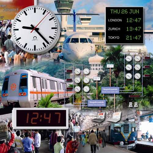 Diagram showing where and how Mobatime clocks are used