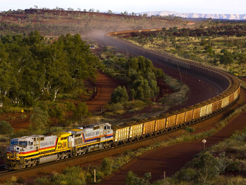 Large container train in transit