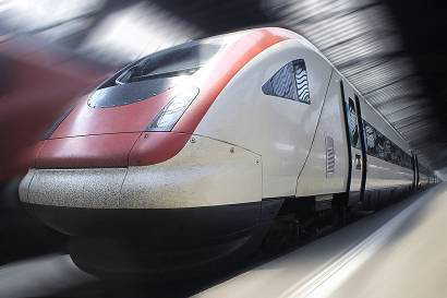 Train in station with motion blur