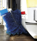 A train front being washed with a Westmatic system