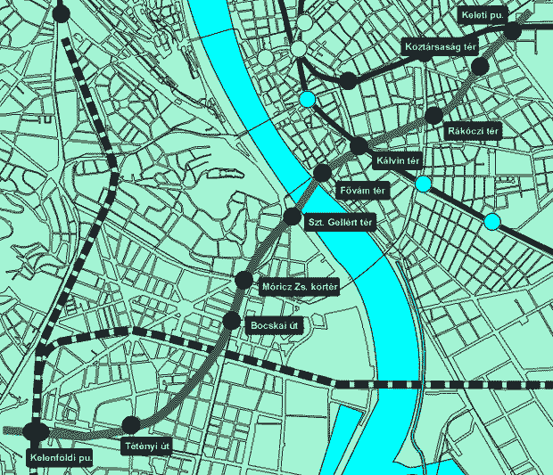 Map of the route of the new Budapest Metro line