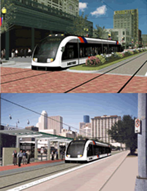 Downtown and Midtown views of the new Houston light rail system