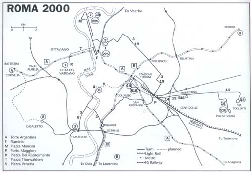 Map of Rome's tram, metro and light-railway routes