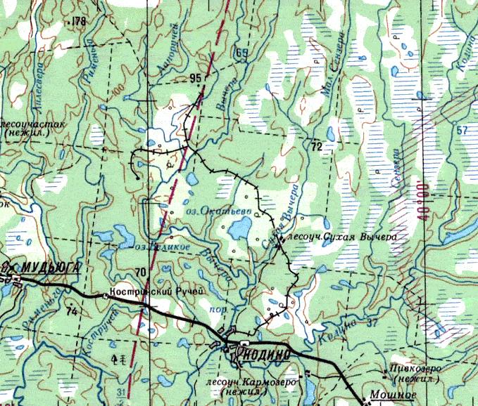 Кодинская узкоколейная железная дорога - топографические карты