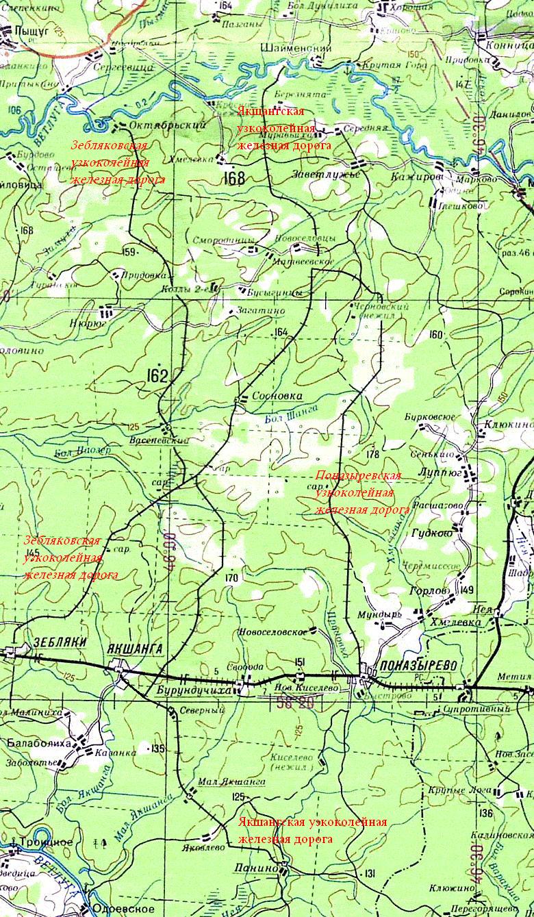 Якшангская узкоколейная железная дорога  - топографические карты