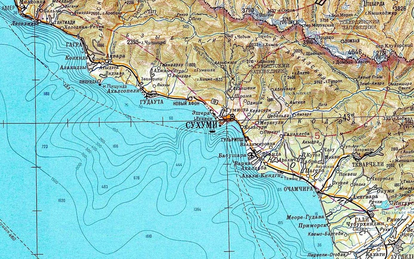 Абхазская железная дорога —  топографические карты