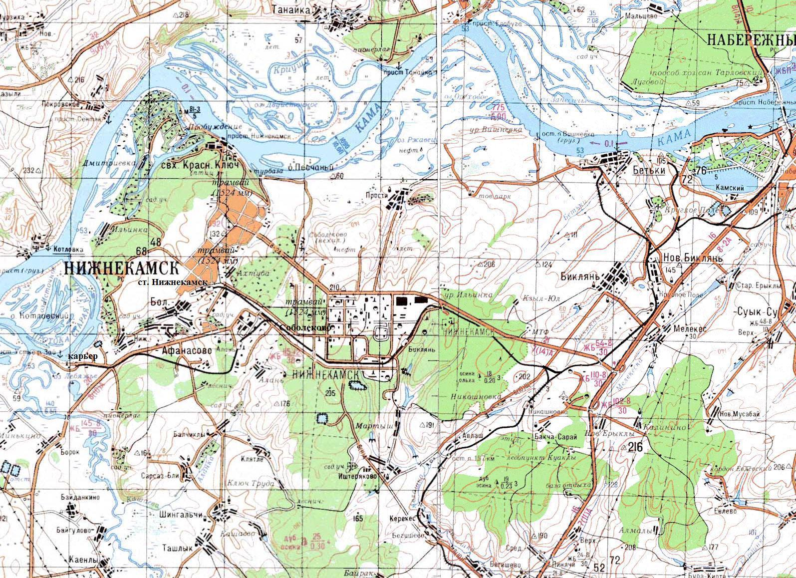 Железнодорожная линия Никашновка — Нижнекамск  — схемы и топографические карты